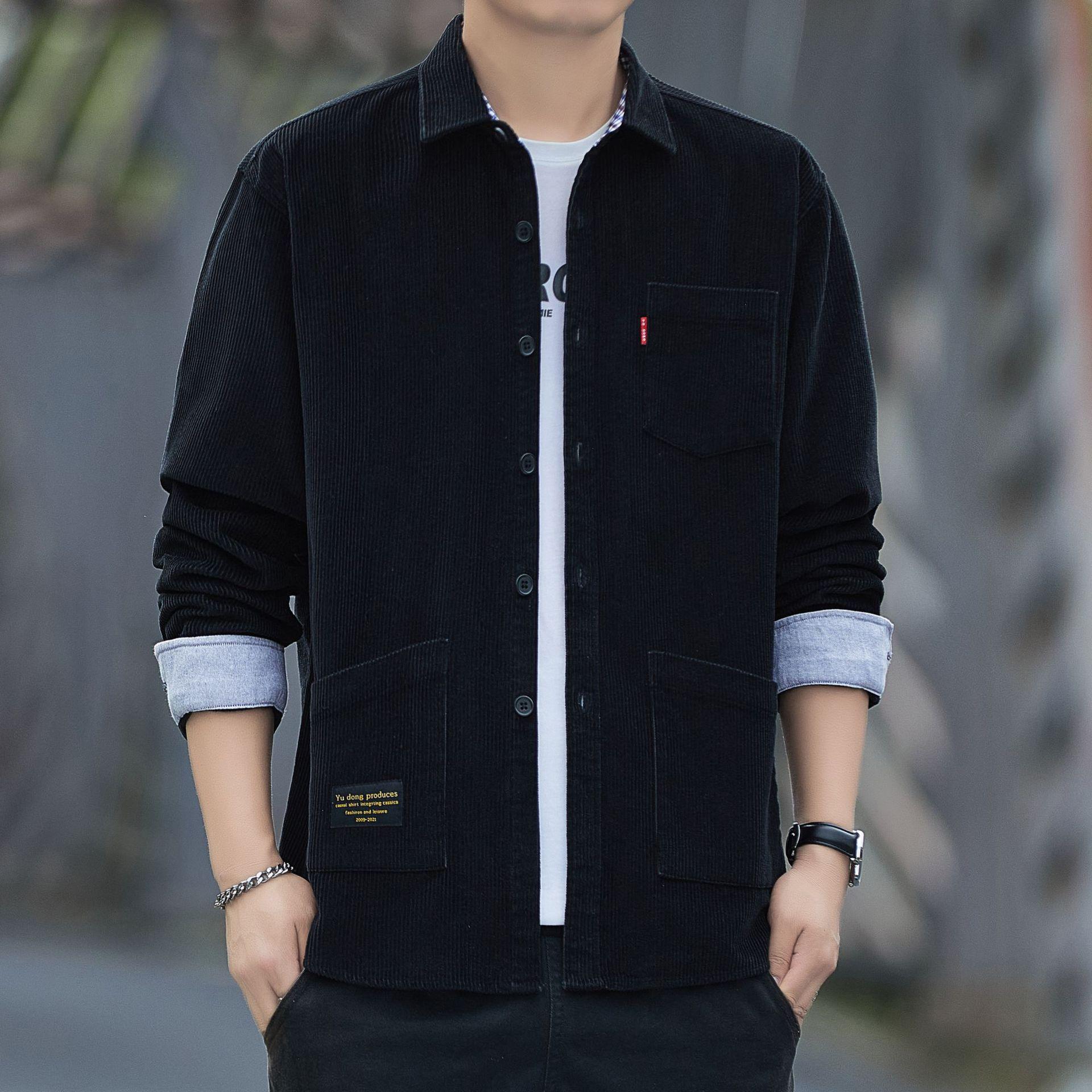 

Men s Autumn Heavyweight Pure Cotton Corduroy Long-Sleeved Casual Workwear Shirt Jacket in Hong Kong Style - Loose and Trendy M чёрный