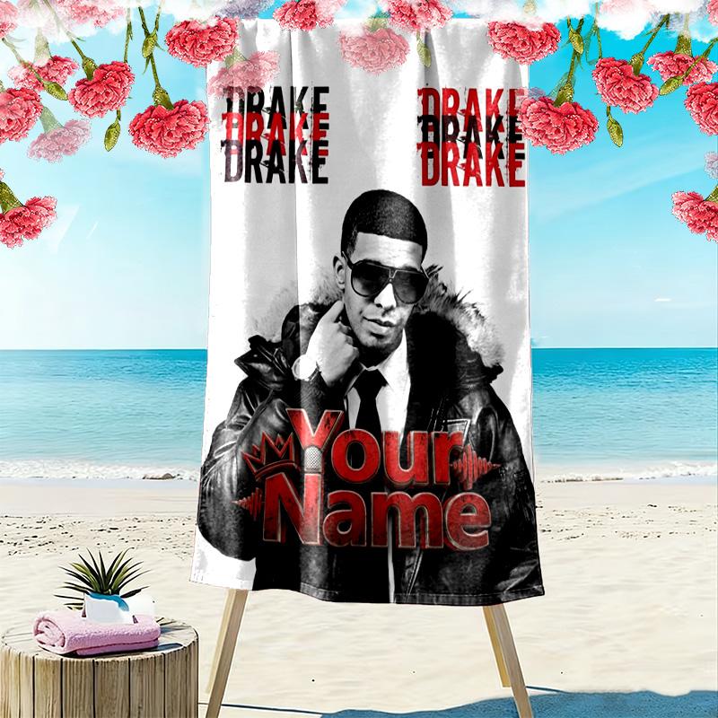Name Custom Drake Poster Print Beach Towel, Large Soft Quick Dry Towel for Beach Camping Swimming
