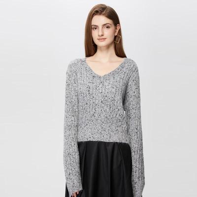 Damen Retro Geripptes V-Ausschnitt Strick Crop Top