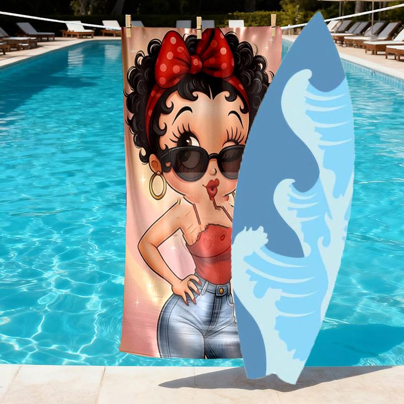 Betty Boop Print Beach Towel Design, Soft, Lightweight. for Home Bathroom, Spa, Pool, Yoga, Surfing, Camping, Gift for Family, Friend