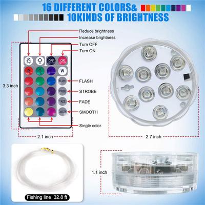 10Led Swimming Pool Light Remote Control RGB Dive Fish Light LED Underwater Lamp Ship/Car Decorative Lamp for Vase Aquarium