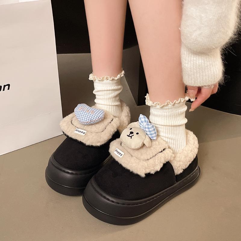 Women's Cartoon Large Size Soft Sole Winter Warm Fur One Snow Boots Padded Lined Ankle Boots Anti-slip Hiking Casual Sports Cotton Boots