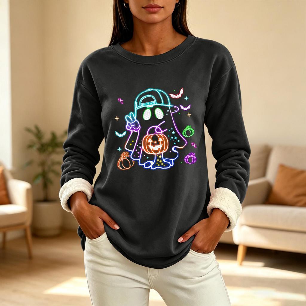 Women's Sweatshirt Halloween Print Round Neck Long Sleeve Casual Winter Top