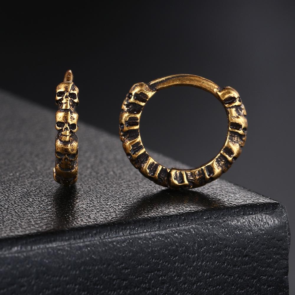 Vintage Skull Hoop Earrings For Men Women Hip Hop Jewelry Copper Color Skeleton Earring Rock Punk Style Halloween Gift OHE188