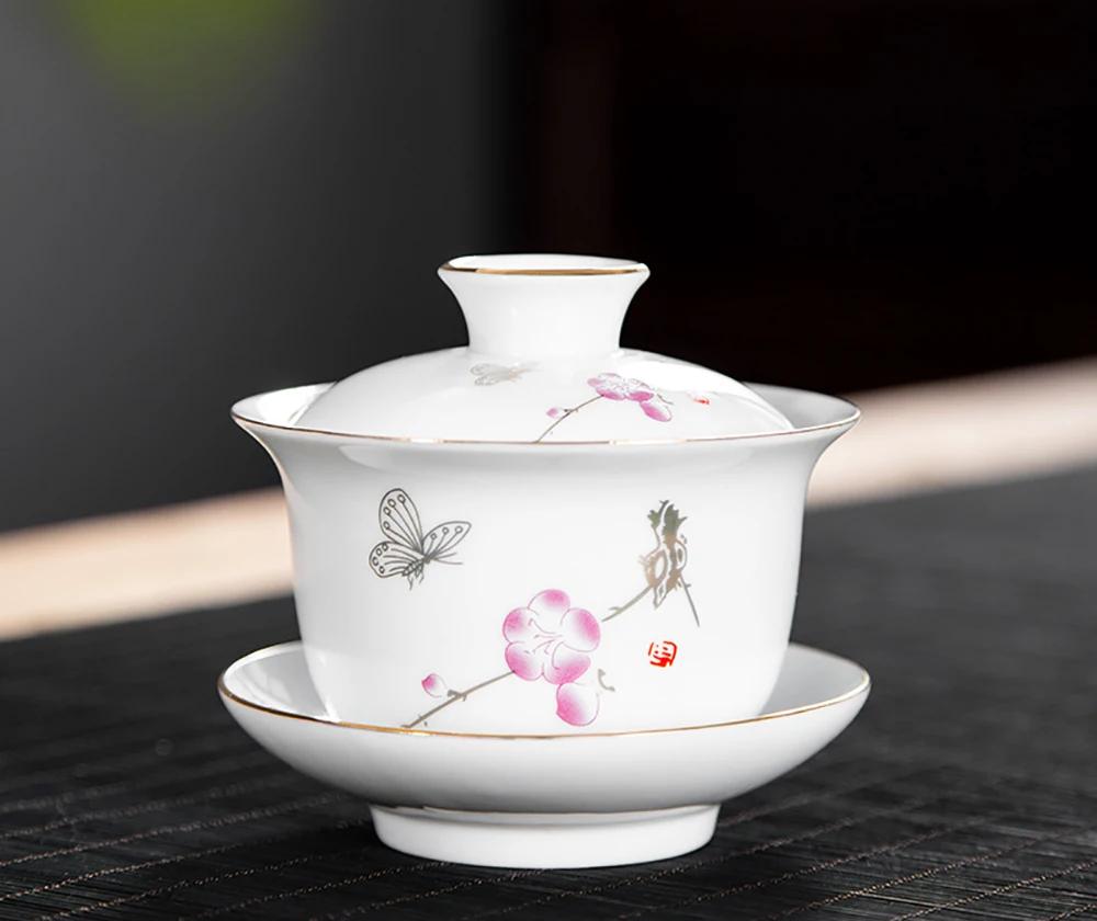 Ceramic Gaiwan Teacup Handmade Tea Tureen Bowl Chinese Blue and White Porcelain Teaware Accessories Drinkware