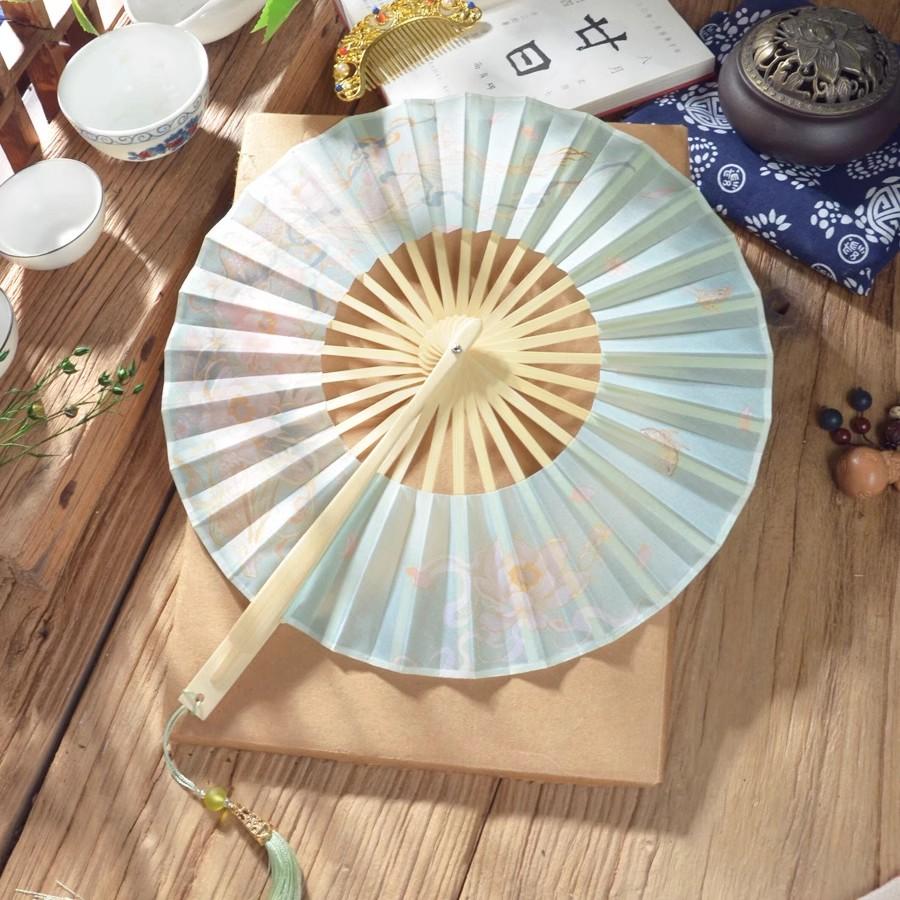 Chinesischer Faltfächer Traditioneller Bambus Runder Fächer für Frauen Tragbarer Clutch Kühlfächer Hanfu Qipao Sommeraccessoire
