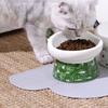 Cute Ceramic Cat Bowl Non-slip Anti Overturning Pet High Foot Bowl Large Capacity with Cat Ear Spoon Dog Food Feeding Basin