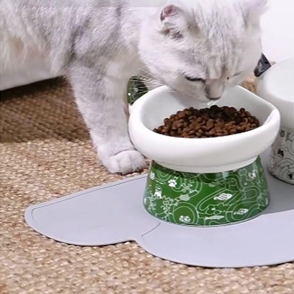 Cute Ceramic Cat Bowl Non-slip Anti Overturning Pet High Foot Bowl Large Capacity with Cat Ear Spoon Dog Food Feeding Basin