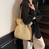 Yogodlns Women Straw Underarm Bag Solid Color Pleated Handbag Large Capacity Trendy Shoulder Bag Travel Shopping Beach Bag