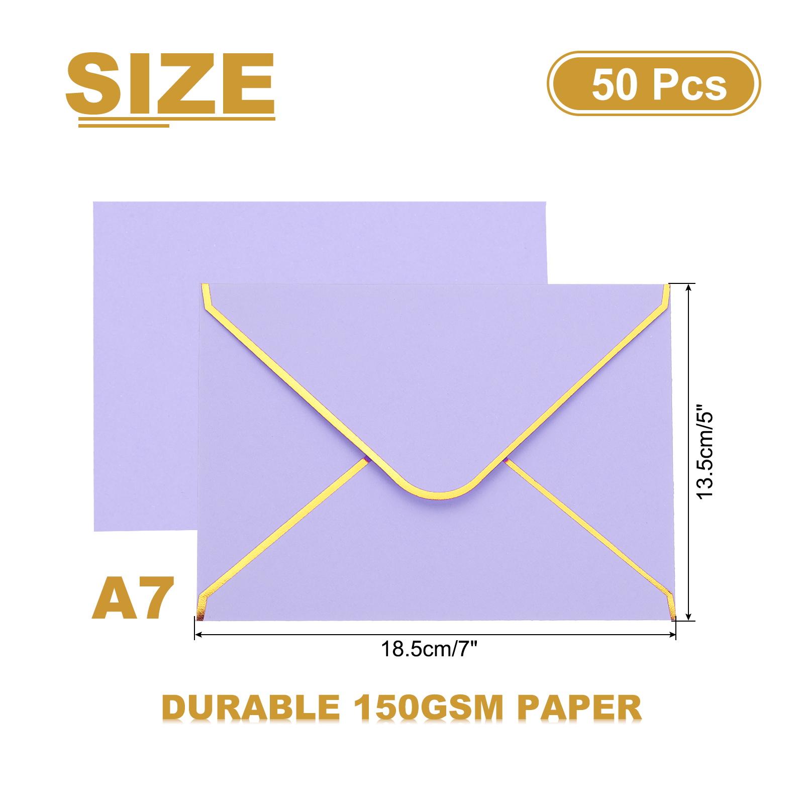 

50/100Pcs A7 Envelopes 5x7 Card V Flap Envelope Round Edge Valentine Envelopes with Gold Border for Wedding Card Party Gift