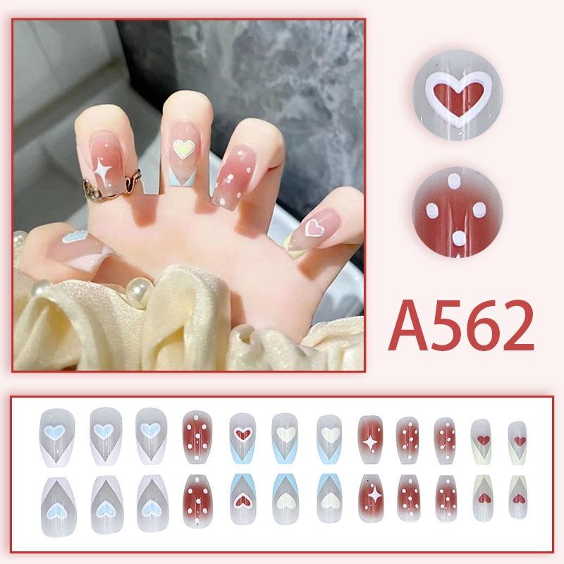 Winter fresh and simple pure lust style bride dance wear nails rainbow love rose fake nails
