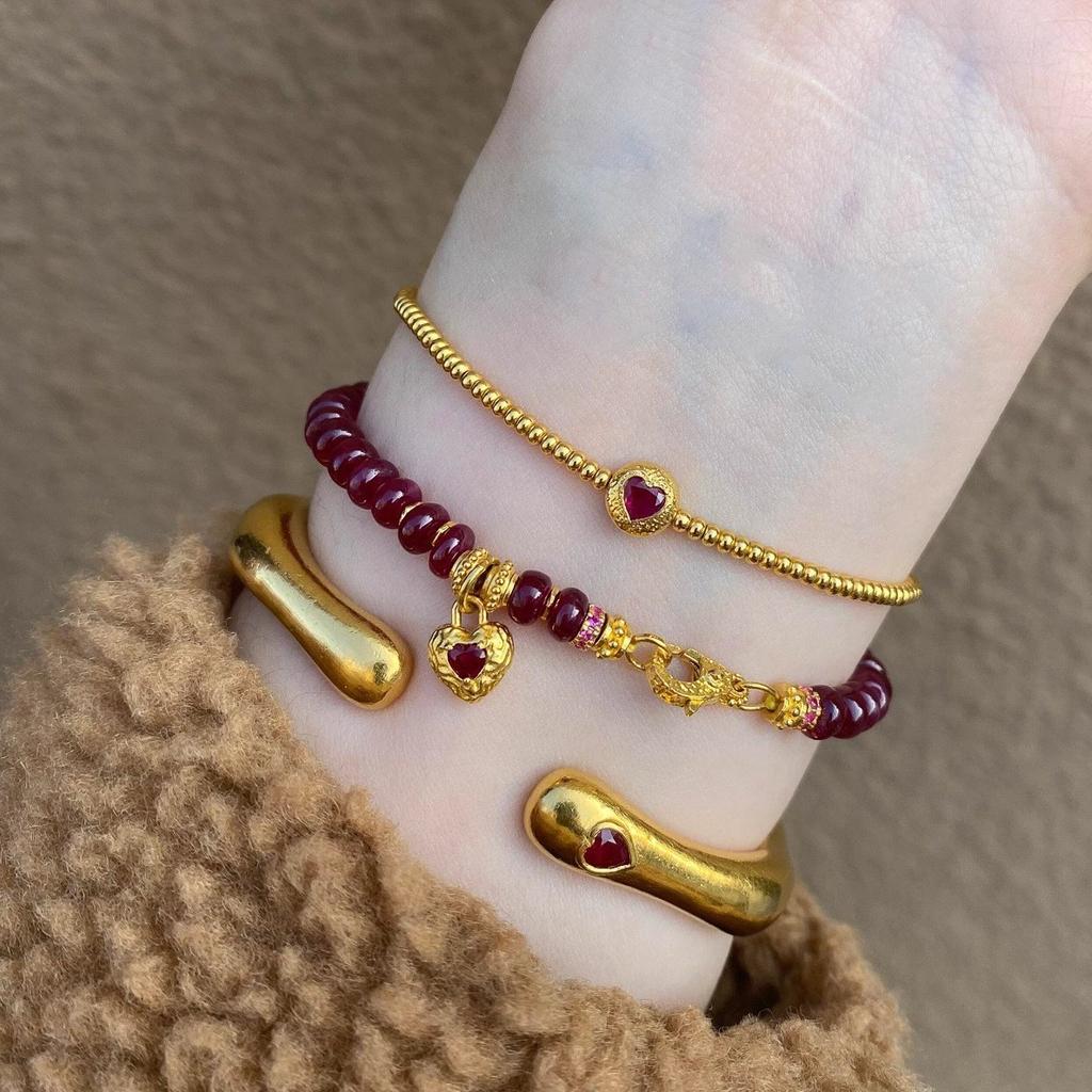 Hot Selling Fashion Light Luxury Style Garnet Red Bracelet Casual Versatile Women's Stacking Bracelet