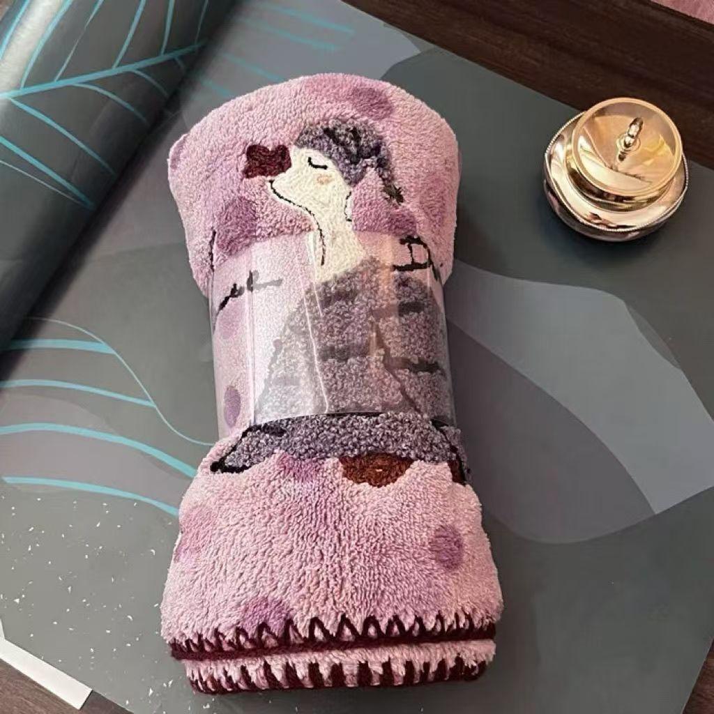 

Осенне-зимние утолщенные полотенца из кораллового флиса, быстросохнущие, с вышивкой животных и в горошек, мягкий набор банных полотенец, полотенца в подарок на День благодарения, мочалки 35*75cm фиолетовый