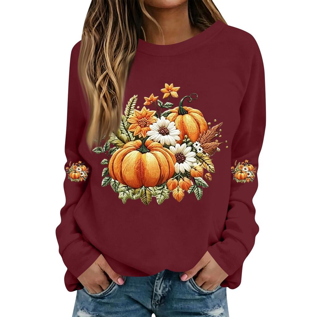 Women's Casual Long Sleeve Halloween Print Neck Top