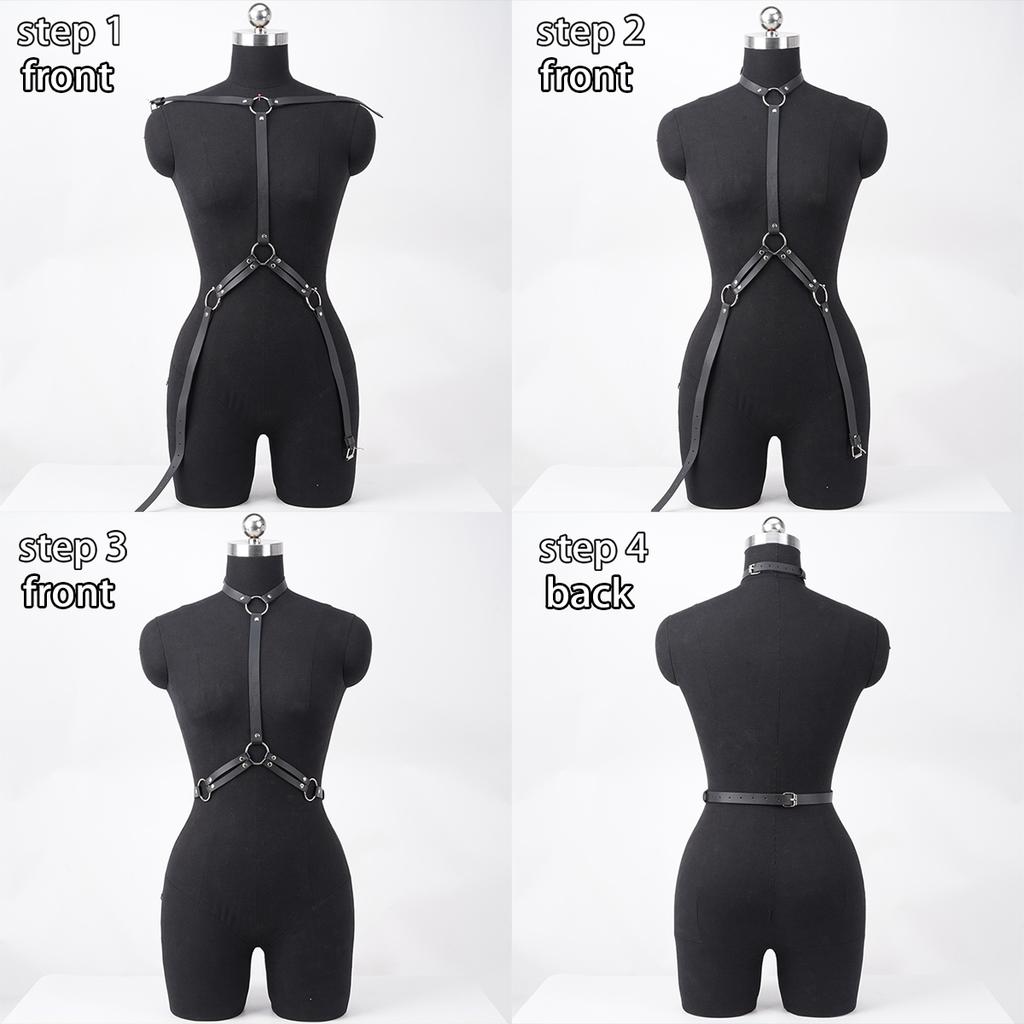 Punk Style Black Leather Body Chest Harness Belt:Adjustable Women's Rave Outfit Bra Top, Gothic Lingerie Accent