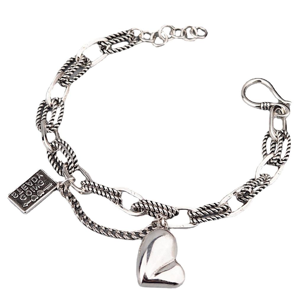 BFCLUB Silver Hiphop Thick Heart Bracelet for Women Men Vintage Handmade Hasp Bracelet Birthday Gift