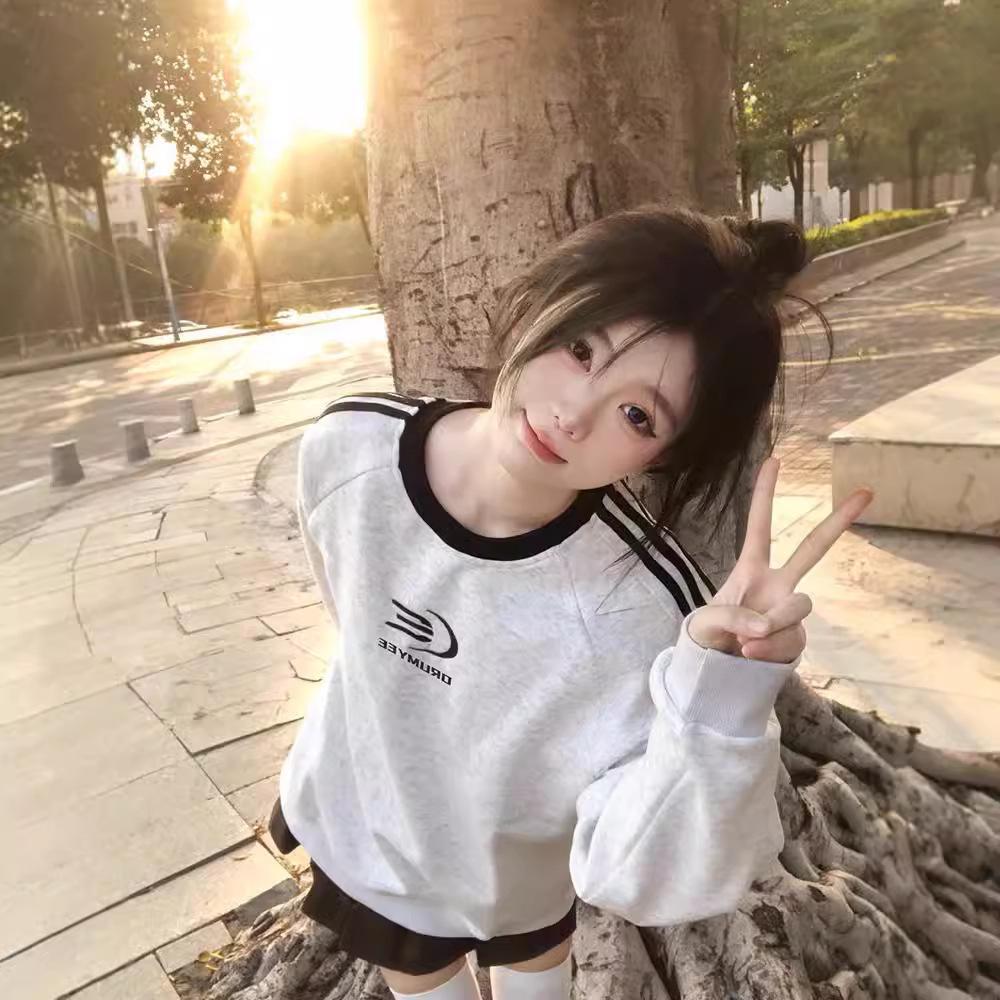 

Женский свитшот с круглым вырезом на осень и зиму, плюс бархат, свободный ленивый стиль, милый классный пуловер, повседневный свитшот 2XL