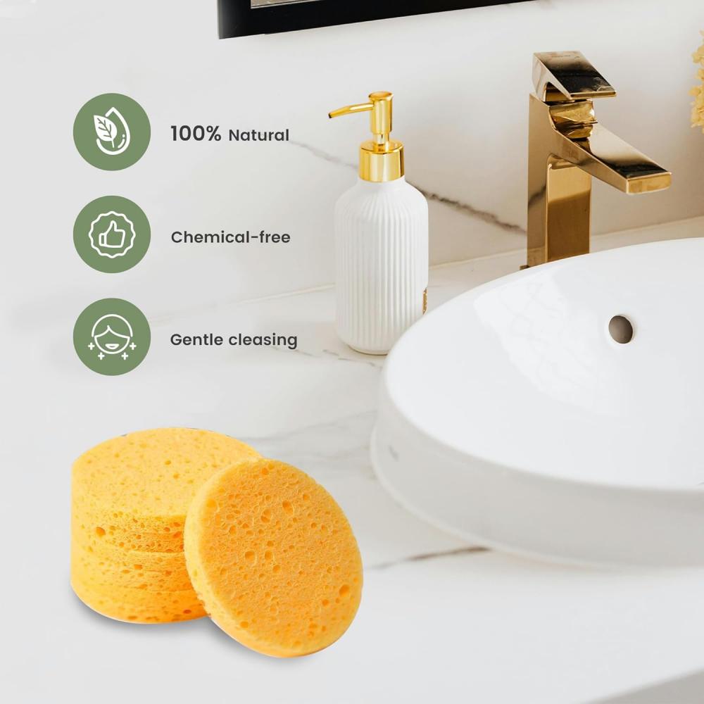 10 packs of compressed facial sponges, suitable for daily cleansing and gentle exfoliation, 100% natural cellulose beauty sponge