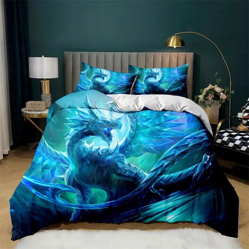 Ancient Wild Animal Bedding Set Flying Dragon Duvet Cover Microfiber Gothic Theme Monster Comforter Cover For Children Boys Teen