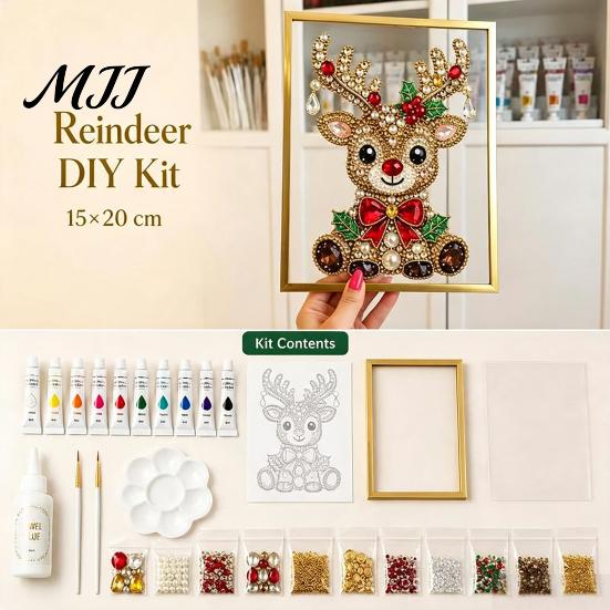 Holiday Decoration Making Sets DIY Jewelry Faux Pearl Art Painting Kit with Frame, Christmas Craft Supplies Set Crystal Gem for Adults, Home Tabletop