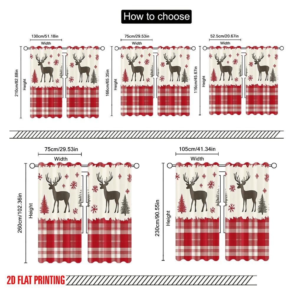 2pcs,2D Plane Printing Pattern Curtains Deer Winter Forest Plaid (3) Durable 100% Polyester Fabric (without Rod) Home Decor for