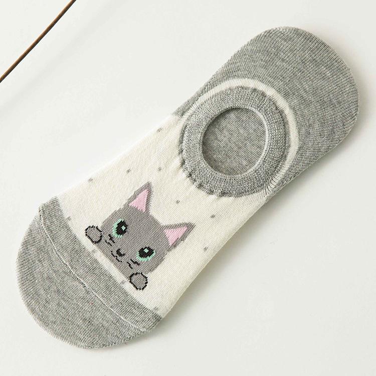 

Носки с неглубоким носком для кошек, хлопковые низкие носки-лодочки, короткие носки-трубы, женские повседневные невидимые женские носки серый