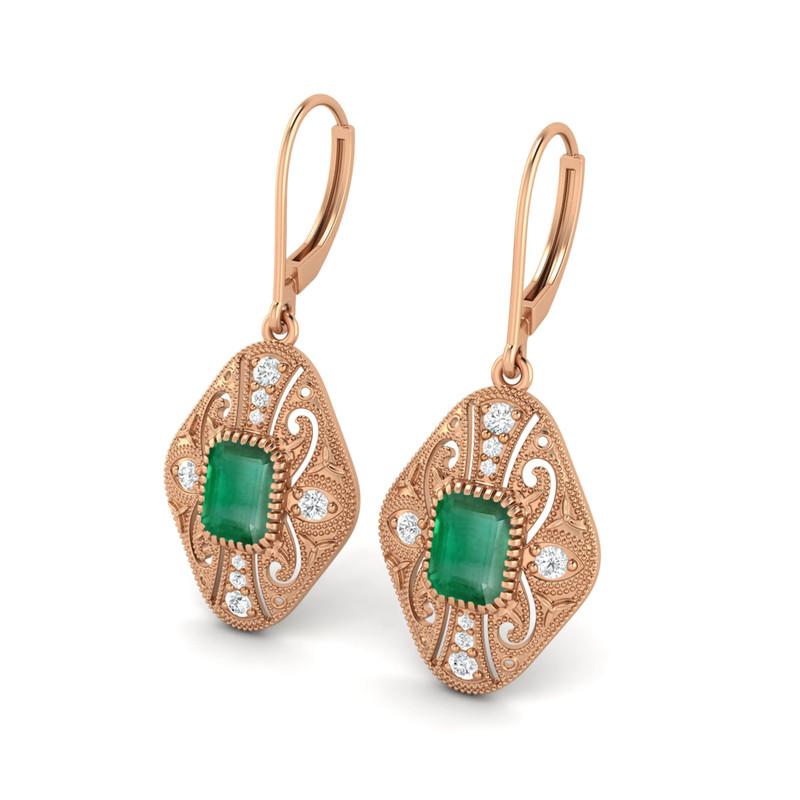 

Emerald Filigree Dangle Women Wedding Earrings-925 Sterling Silver Яскраво-рожевий