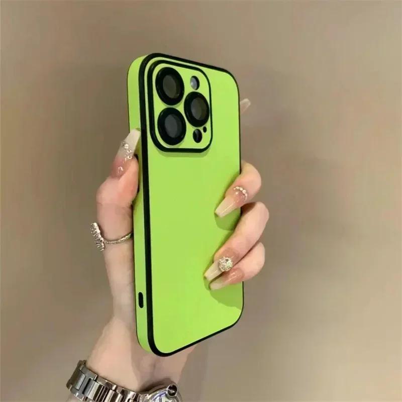 

Luxury Matte Cortex Phone Case For iPhone 16 17 Air 15 14 13 12 11 Pro Max Plus Shockproof Bumper Cover With Lens Protection iPhone17 Pro зелений