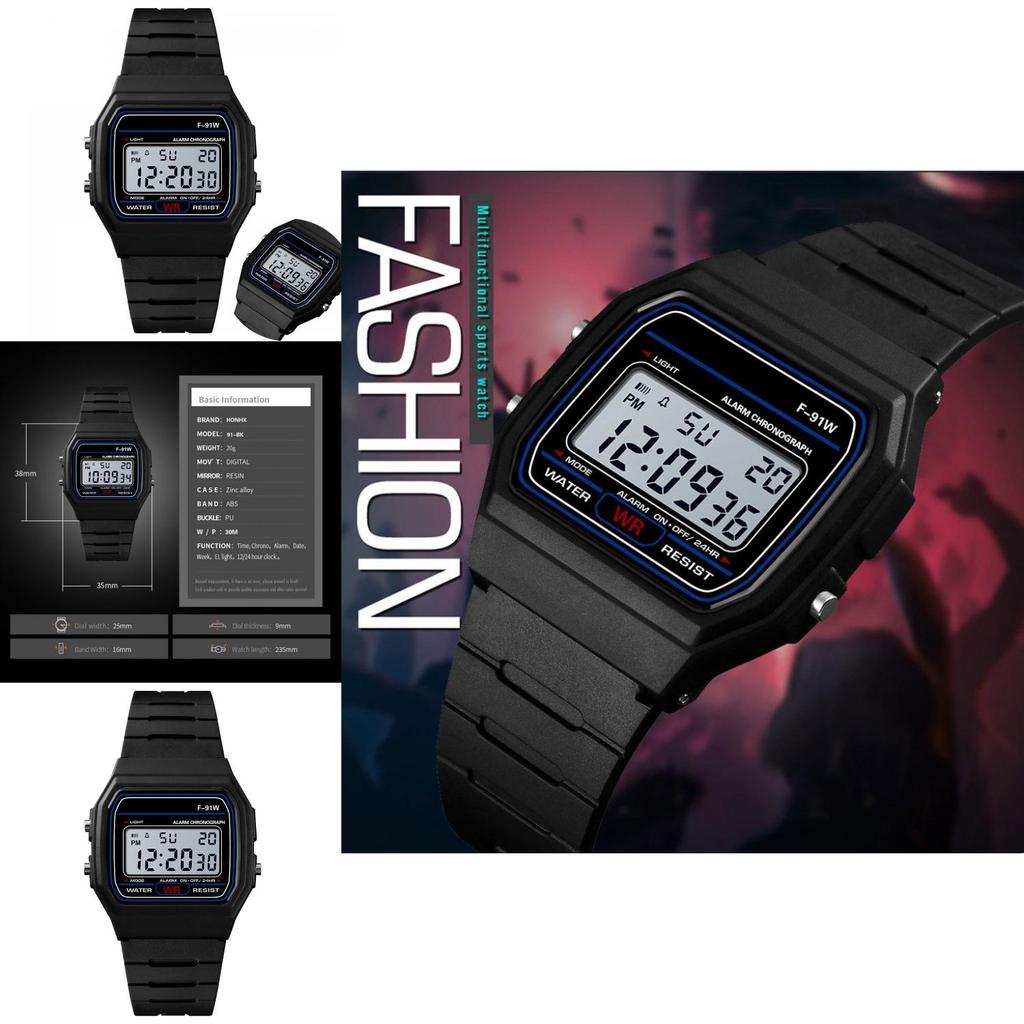 F91w Digital Sports Watch Waterproof Wristwatch For Adults Lightweight And Easy To Clean