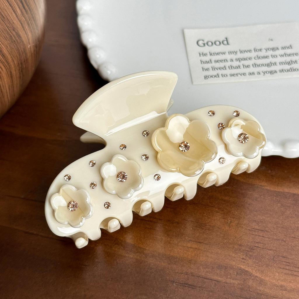 Classy Floral Acetate Hair Claw Clip With Shimmering Details For Elegant Womens Accessories