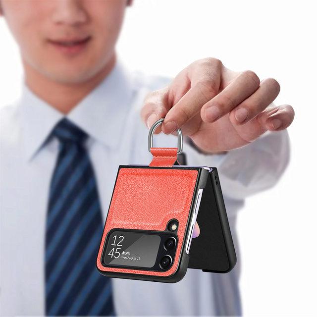 Präzise Aussparungen für die matte Leder-Telefonhülle für Samsung Galaxy Z Flip 4 5g Flip4 Flip3 Flip 3 Fingerring-Handyhülle