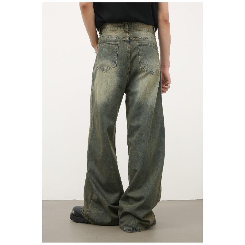 Dlouhé kalhoty Vintage zelené prané džíny Pánské spadlé volné rovné široké nohavice Rovné volné džíny pro muže Módní a pohodlné kalhoty