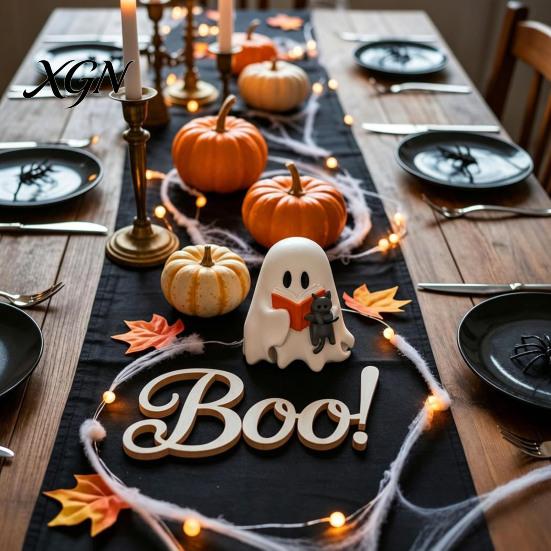 Milchtee Geist Geschenk Halloween Figur, Niedliche Lese Statue, Ornament mit Harz Sammlerstück Kürbis Eimer, Skelett Welpe Tischdeko