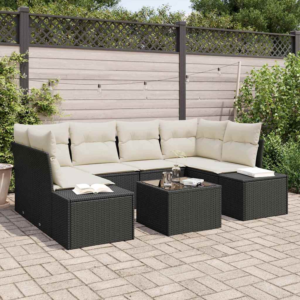 Garden Sofa Set with Cushions 8 pcs Black and Cream Poly Rattan