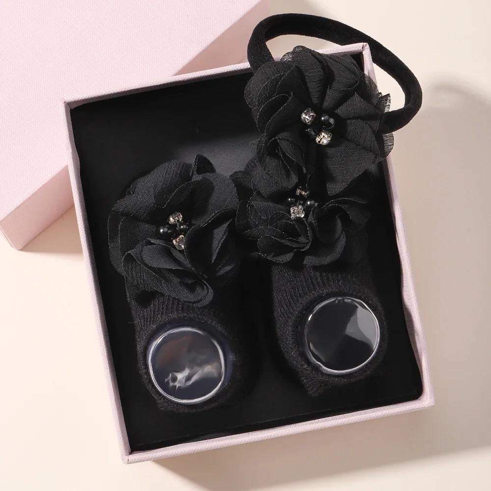 0-1Y Lovely Cartoon Baby Socks Hair Band Set Infant Toddler Non Slip Breathable Short Socks Newborn Headband Gift Photo Props