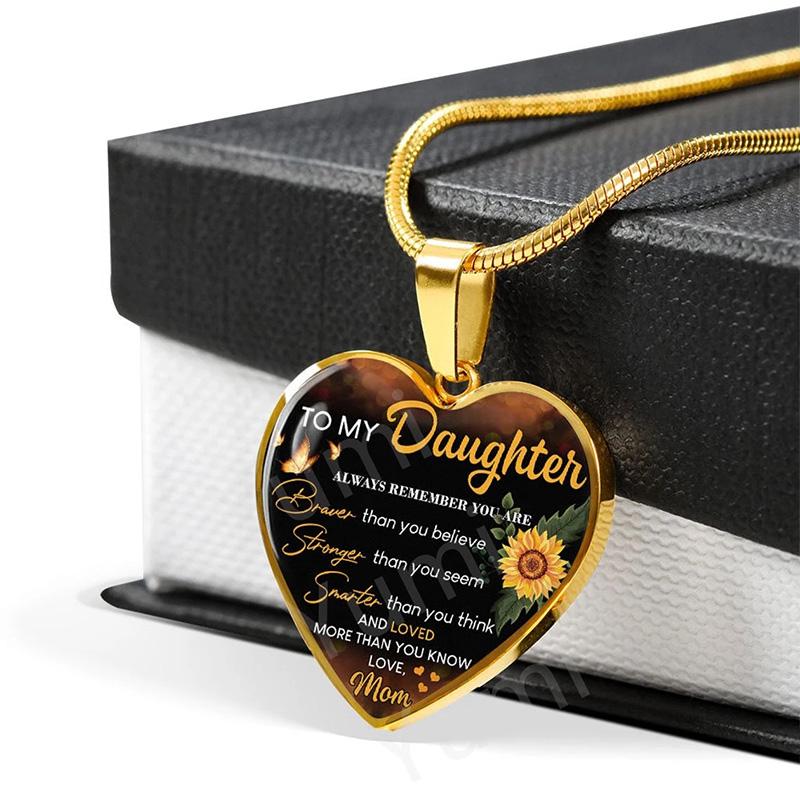 To My Daughter Heart Pendant Necklace Sunflower Inspirational Necklaces For Children Birthday Gifts