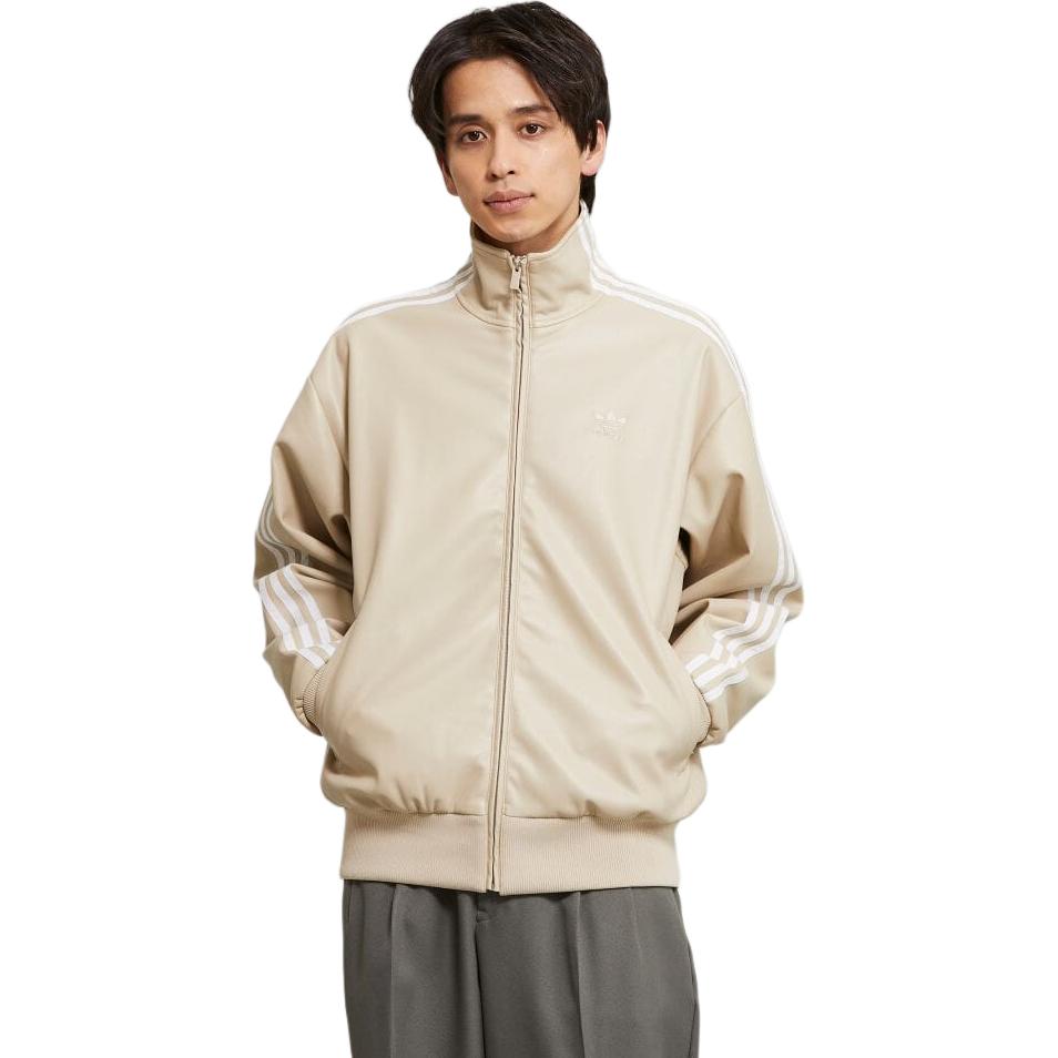 adidas Originals Adicolor Serie Drie Strepen Opstaande Kraag Ritssluiting Logo Synthetisch Leer Jas Mannen Jas Beige IZ4036