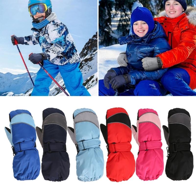 Atmungsaktive Skihandschuhe Verstellbare Schnalle Schneehandschuhe Fingerhandschuhe für Jungen und Mädchen Outdoor-Aktivitäten