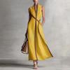 Sommer ärmelloses Kleid für Damen, lässig, Stehkragen, V-Ausschnitt, Maxikleid, fließend