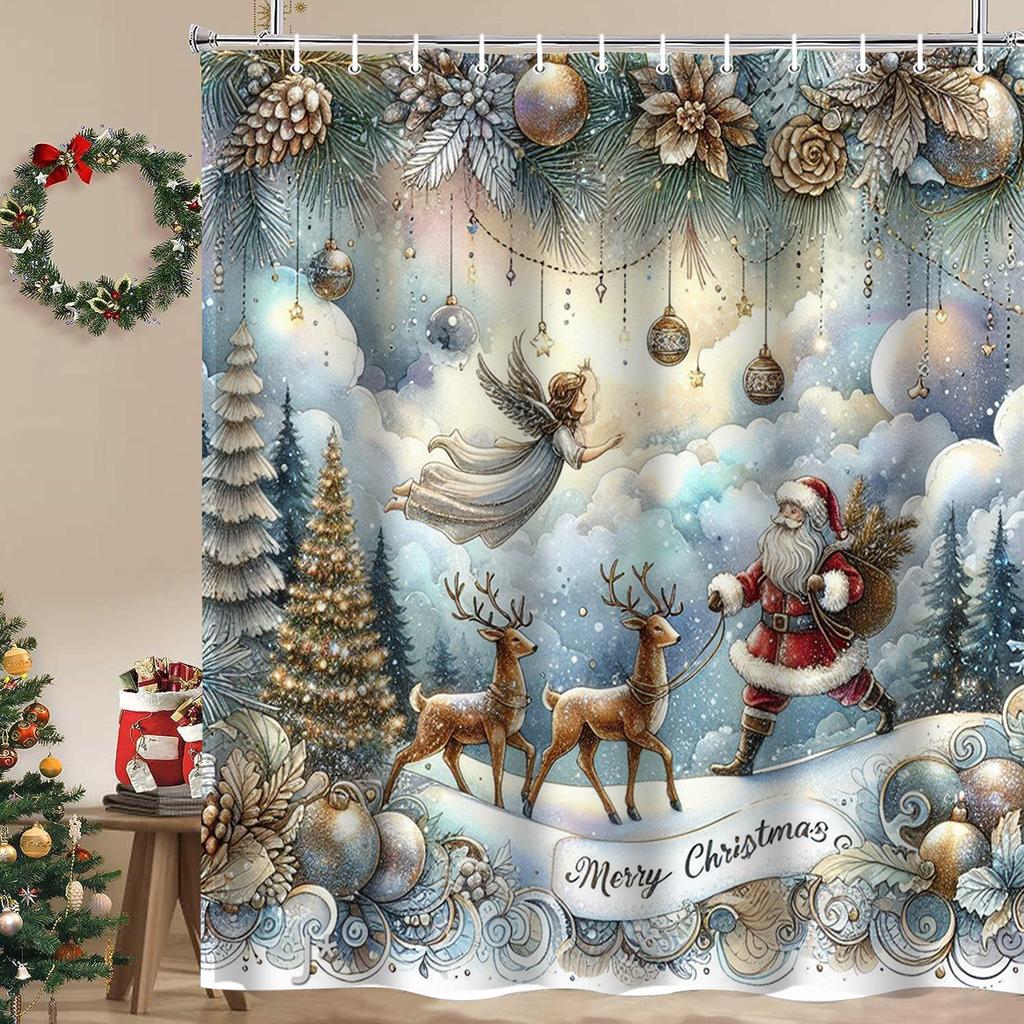 Christmas Tree Reindeer Bathing Curtain  Bathroom Shower Curtain Waterproof With 12 Hooks Fishes Home Deco Free Ship