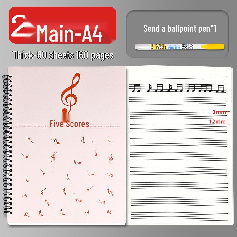 A4 Wide-Spaced Music Sheet Notebook for Beginners - Loose-Leaf, Thickened, Blank Pages for Children