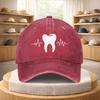 Dental ECG Heartbeat Tooth Graphic Washed Baseball Cap Adjustable Cotton Outdoor Sports Hat