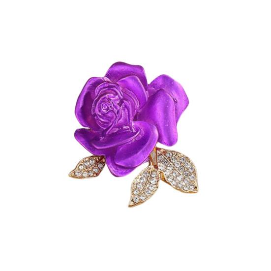 Brooch Pin 3D Rose Flower Shape Sparkling Rhinestones Inlaid Decorative Brooch Sweaters Collars Hats Bags Coats Scarves Accessory