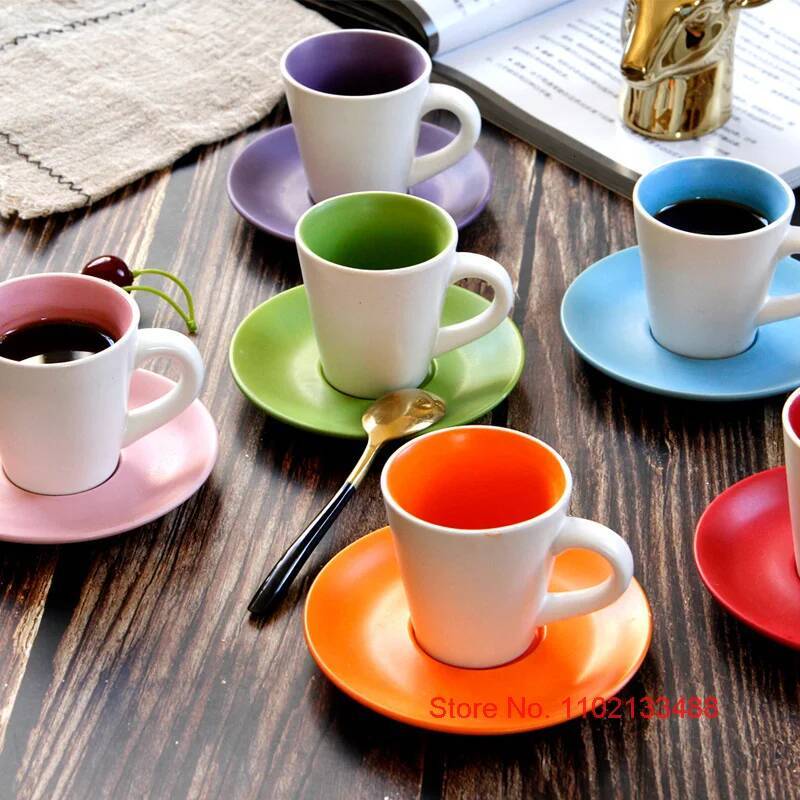 Set di 6 tazze da caffè professionali, stoviglie da caffè, stoviglie, macaron, ceramica smerigliata, set di tazze e piattini da caffè espresso in Italia