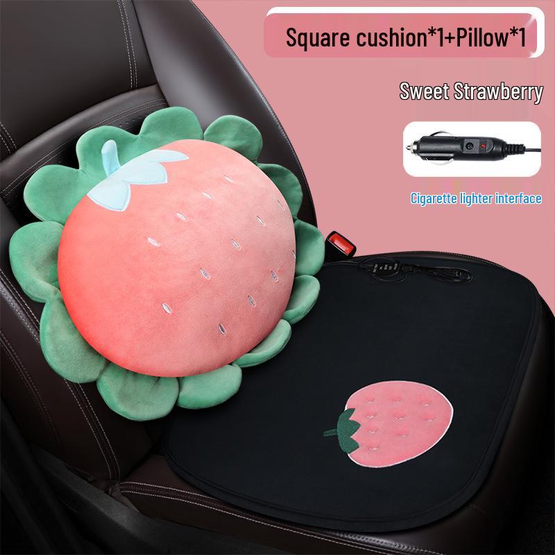 Cartoon Doll Style Heated Car Seat Cushion Set - Three Pieces for Winter Comfort