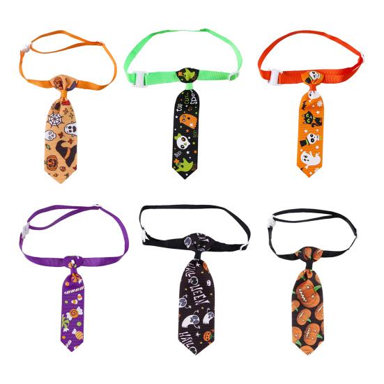 Halloween Dog Tie Collar Pets Pumpkin Ghost Necktie Adjustable Necktie Collar for Cat Doggy Festive Holiday Dress-up Accessories