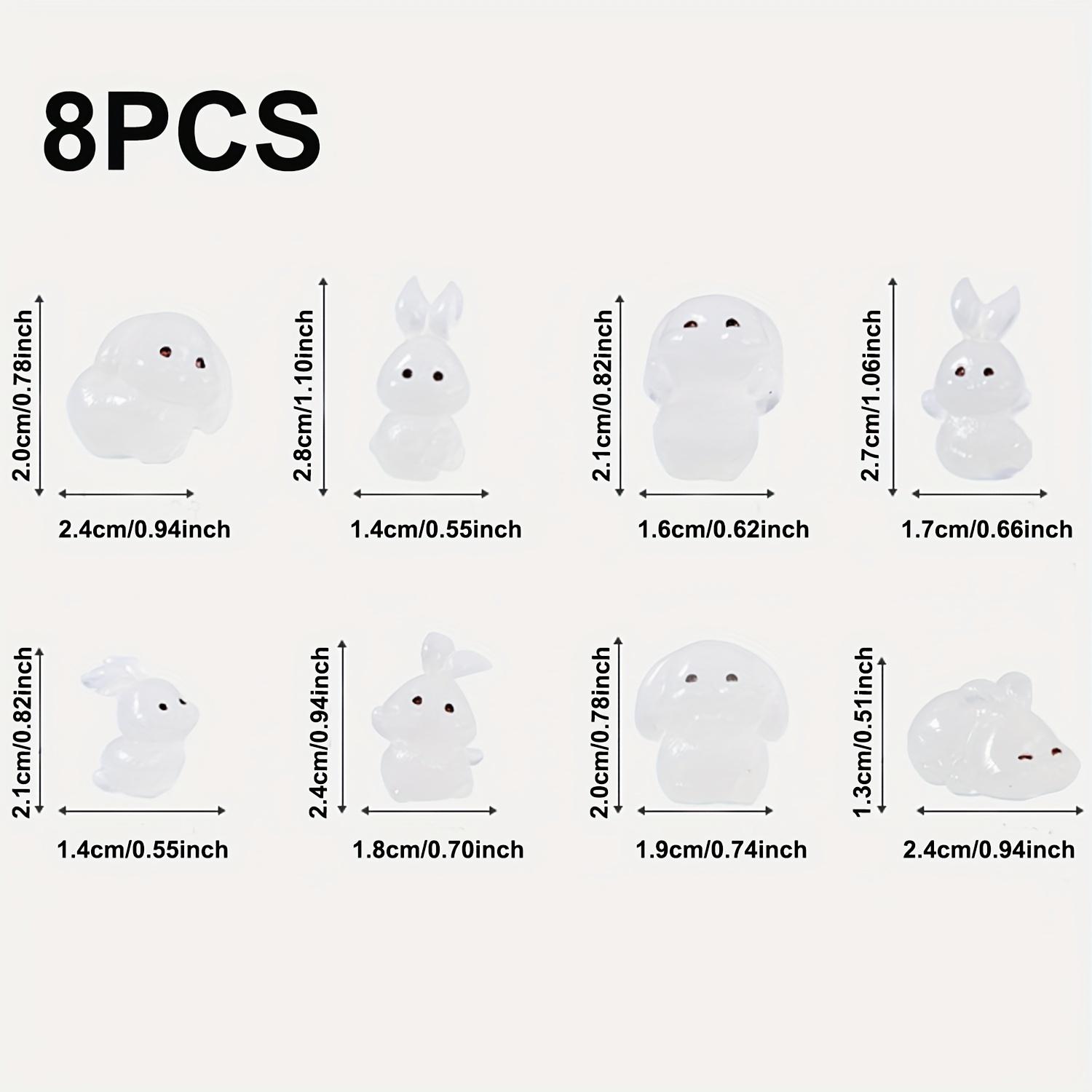 8pcs Cute Rabbits Micro Landscape Ornament, Outdoor Glowing Miniature Statue,Potted Mini Garden Accessories,  Luminous Ornaments