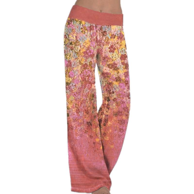 Fashionable Spliced Spring Autumn Women's Loose Print Yoga Wide-leg Sports Casual Trousers