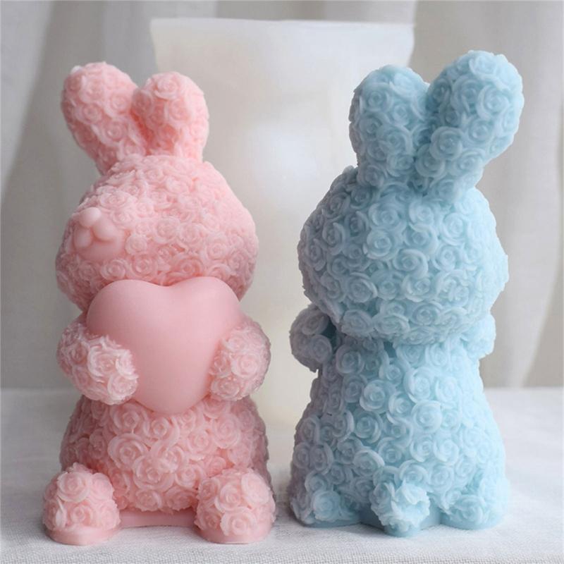Rose Rabbit Candle Mold for DIY Candle Soap Craft Valentines Gift Easter Party Decorations, Rose Rabbit Candle Molds