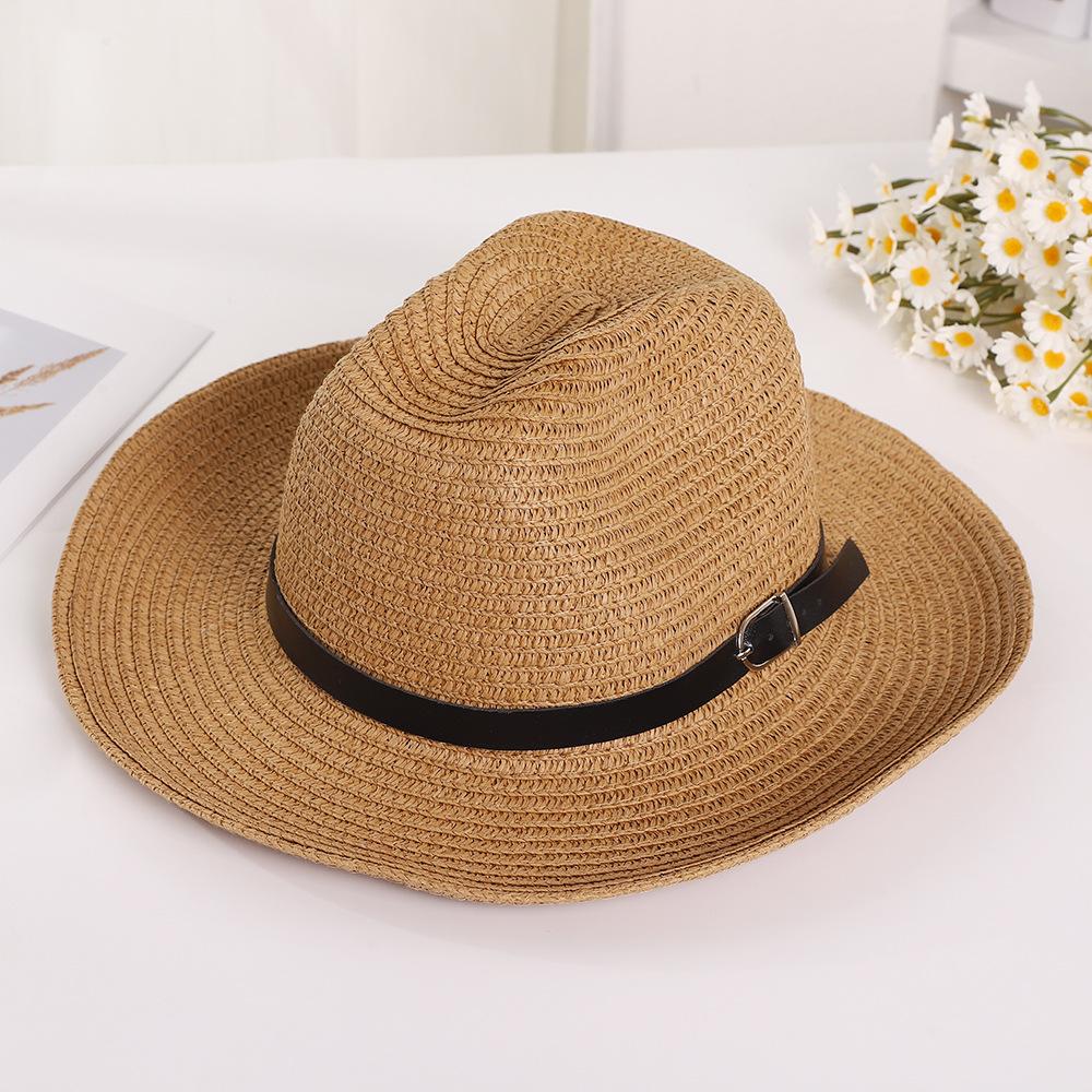 Western cowboy wide-brimmed straw hat, summer beach and beach sun protection, foldable outdoor hiking sun hat